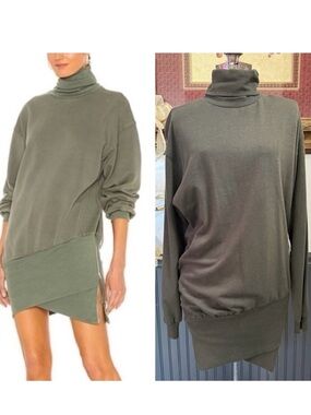 NWT Young Fabulous & Broke Turtleneck Banded Hem Asymmetrical Zip Dress ~Sz S 💛🍄